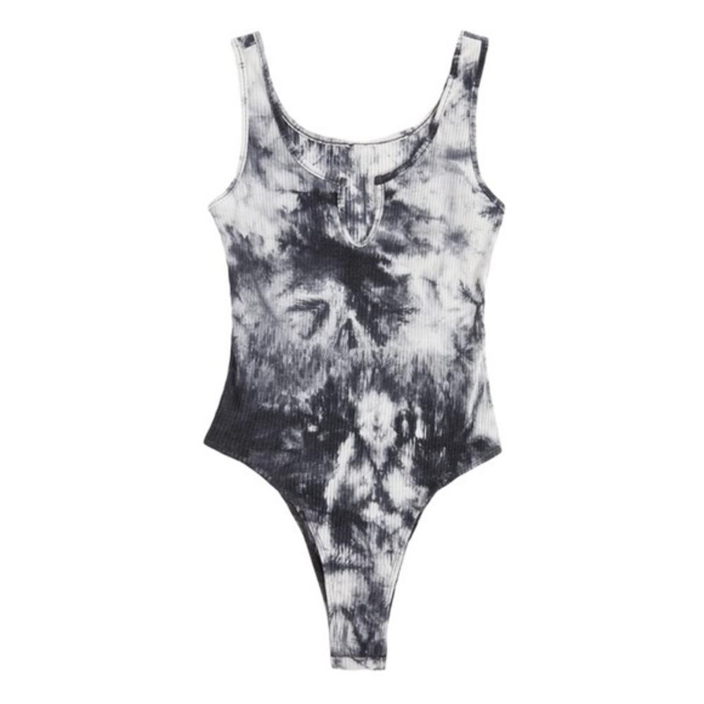 Tye Die Marble Black White Bodysuit Thong Sleeveless Tank Lounge Women’s Large
